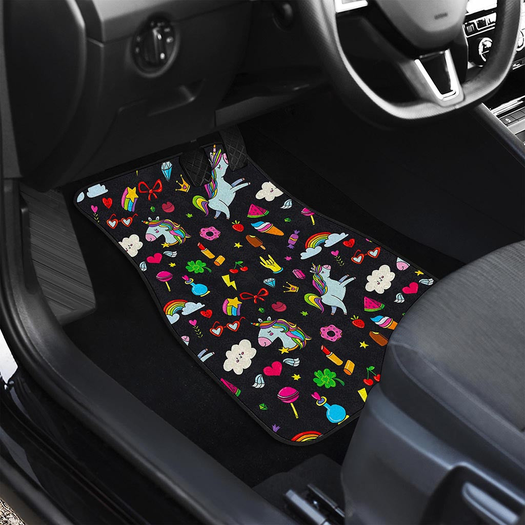Black Girly Unicorn Pattern Print Front Car Floor Mats