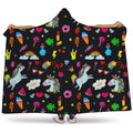 Black Girly Unicorn Pattern Print Hooded Blanket
