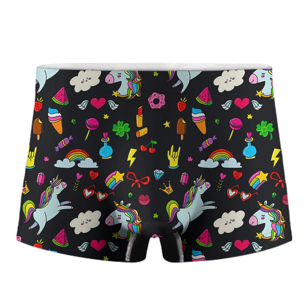 Black Girly Unicorn Pattern Print Men's Boxer Briefs