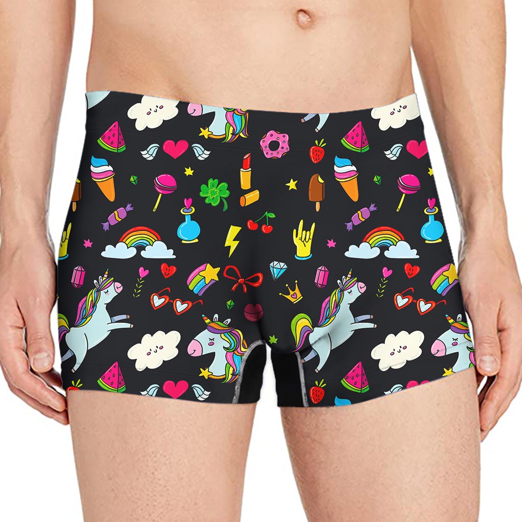 Black Girly Unicorn Pattern Print Men's Boxer Briefs