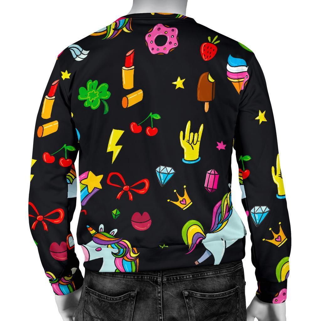 Black Girly Unicorn Pattern Print Men's Crewneck Sweatshirt GearFrost