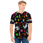 Black Girly Unicorn Pattern Print Men's T-Shirt