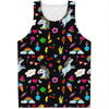 Black Girly Unicorn Pattern Print Men's Tank Top