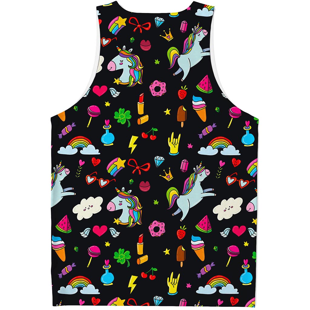 Black Girly Unicorn Pattern Print Men's Tank Top