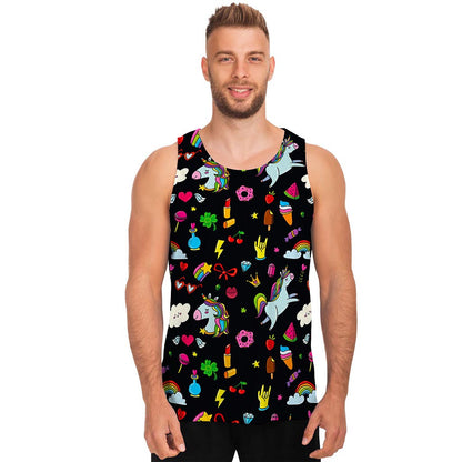 Black Girly Unicorn Pattern Print Men's Tank Top