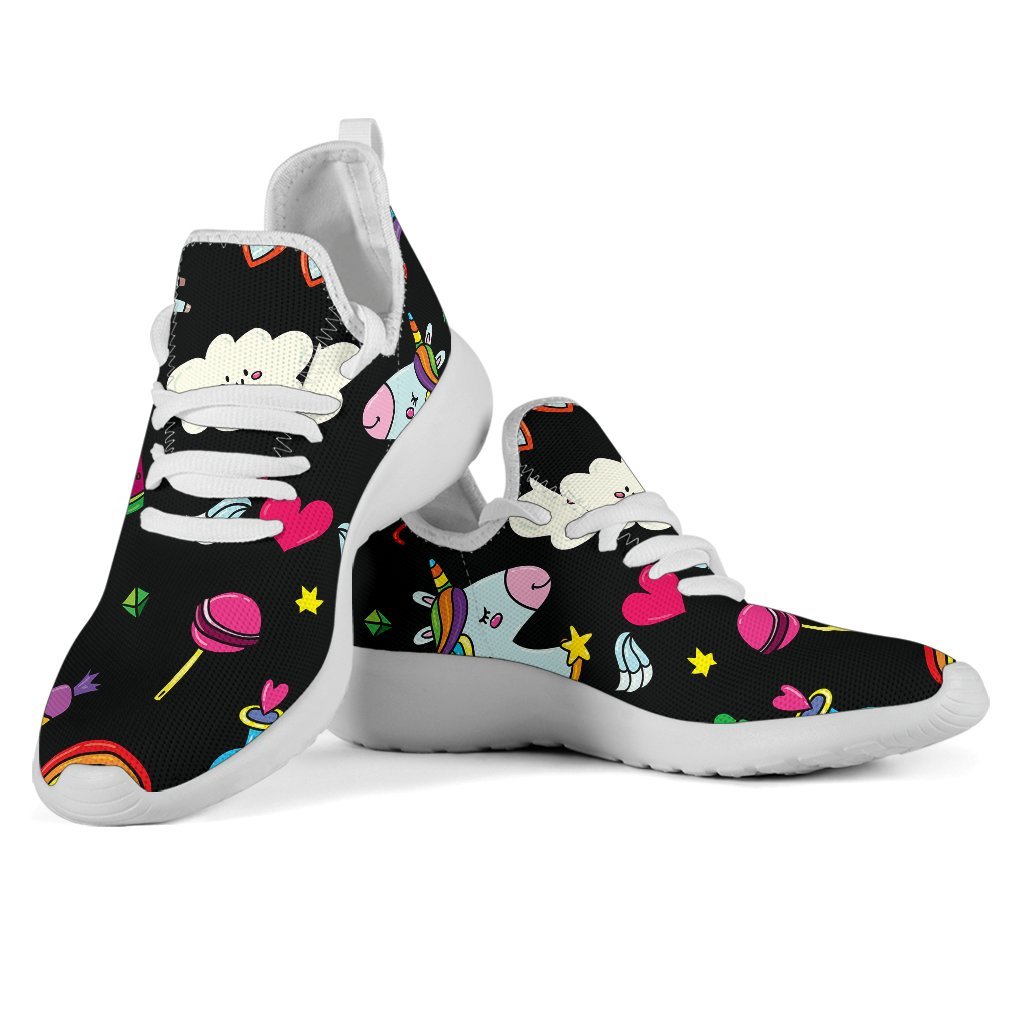 Black Girly Unicorn Pattern Print Mesh Knit Shoes GearFrost