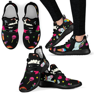 Black Girly Unicorn Pattern Print Mesh Knit Shoes GearFrost