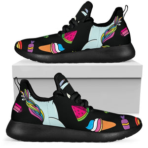 Black Girly Unicorn Pattern Print Mesh Knit Shoes GearFrost