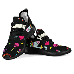 Black Girly Unicorn Pattern Print Mesh Knit Shoes GearFrost