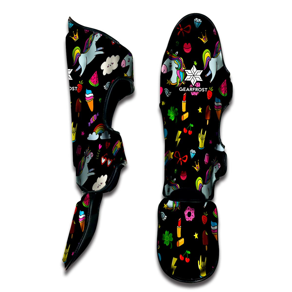 Black Girly Unicorn Pattern Print Muay Thai Shin Guard