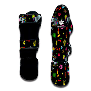 Black Girly Unicorn Pattern Print Muay Thai Shin Guard