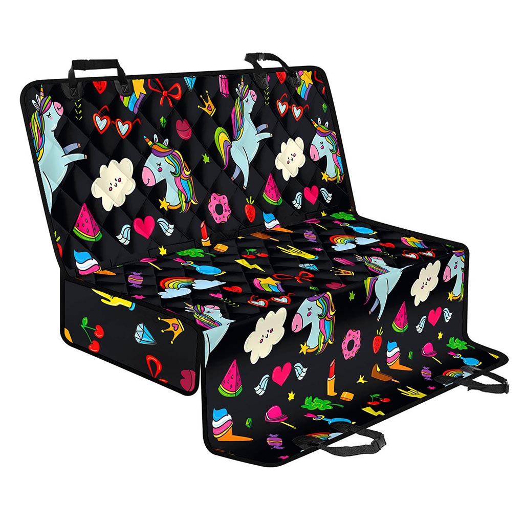 Black Girly Unicorn Pattern Print Pet Car Back Seat Cover