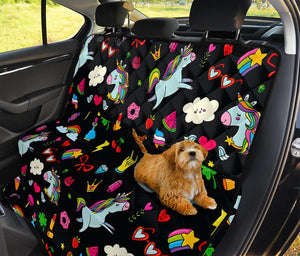 Black Girly Unicorn Pattern Print Pet Car Back Seat Cover