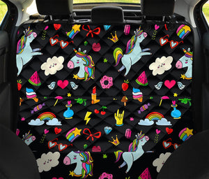 Black Girly Unicorn Pattern Print Pet Car Back Seat Cover