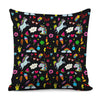 Black Girly Unicorn Pattern Print Pillow Cover