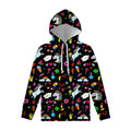 Black Girly Unicorn Pattern Print Pullover Hoodie