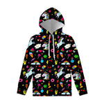 Black Girly Unicorn Pattern Print Pullover Hoodie