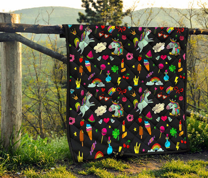 Black Girly Unicorn Pattern Print Quilt
