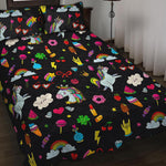 Black Girly Unicorn Pattern Print Quilt Bed Set
