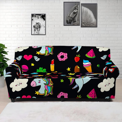 Black Girly Unicorn Pattern Print Sofa Cover