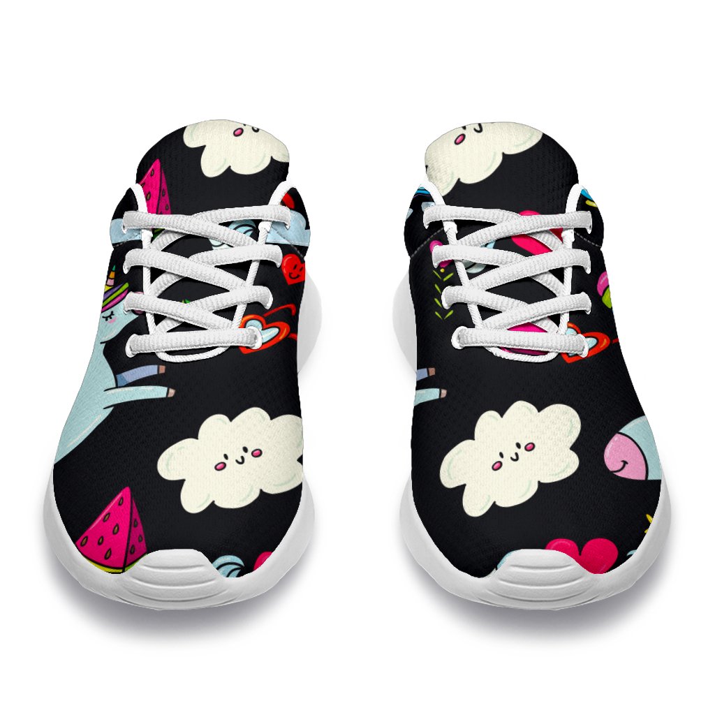 Black Girly Unicorn Pattern Print Sport Shoes GearFrost