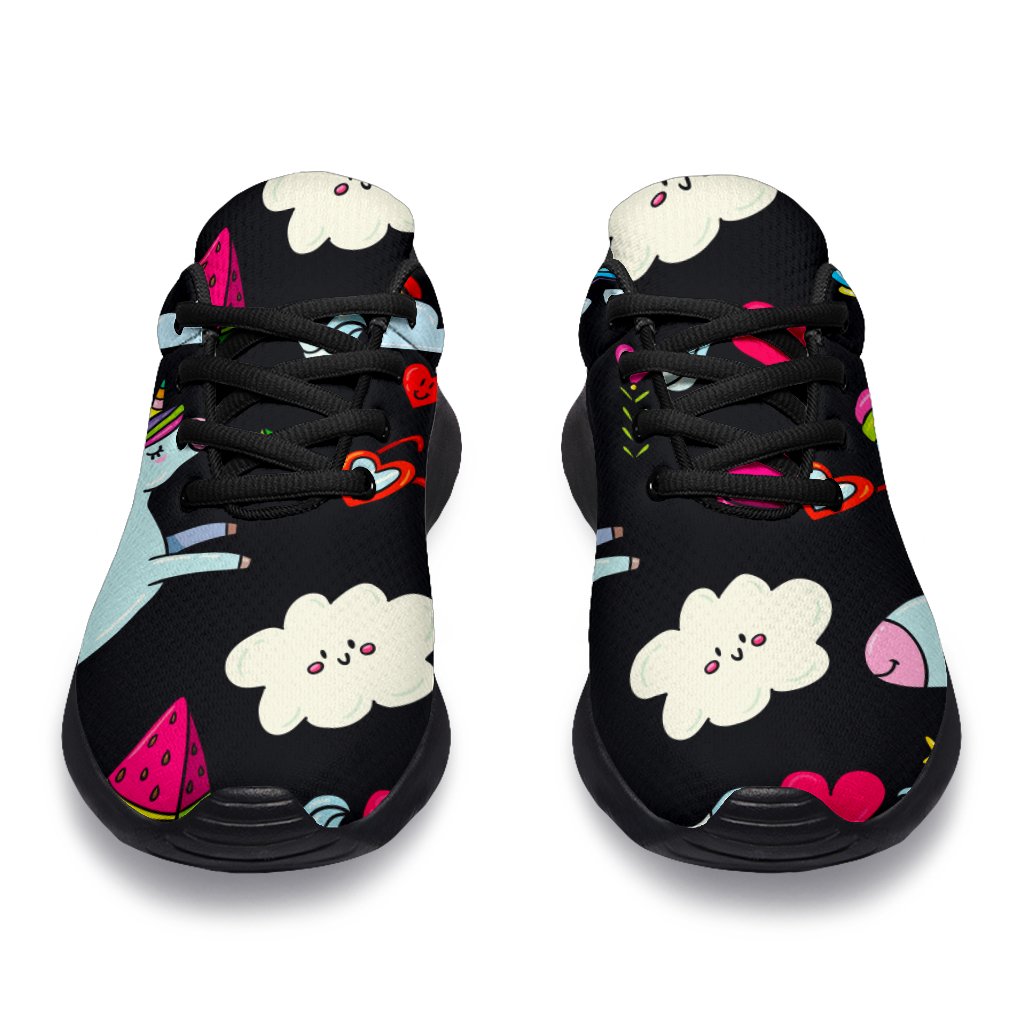 Black Girly Unicorn Pattern Print Sport Shoes GearFrost