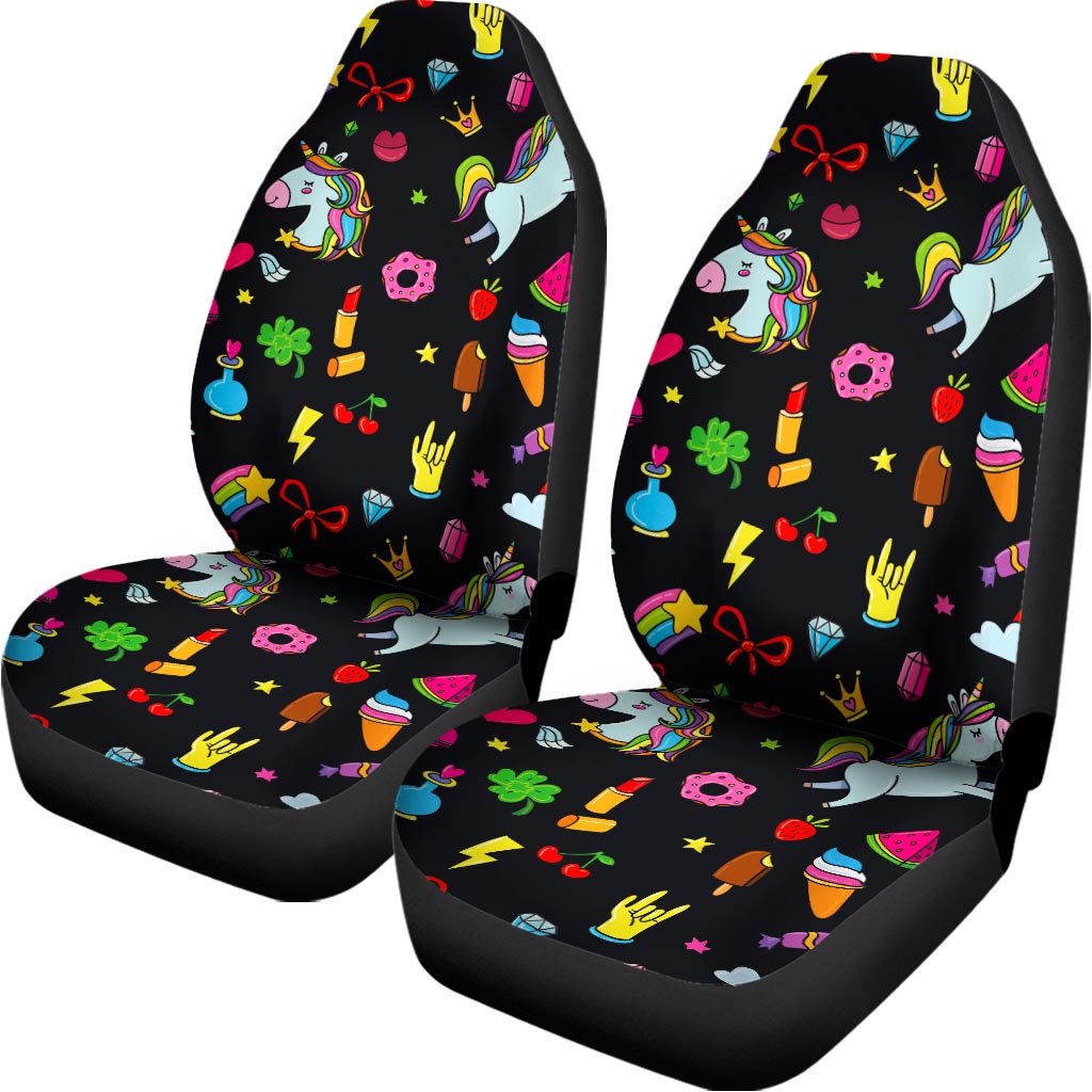 Black Girly Unicorn Pattern Print Universal Fit Car Seat Covers