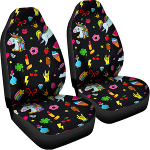 Black Girly Unicorn Pattern Print Universal Fit Car Seat Covers