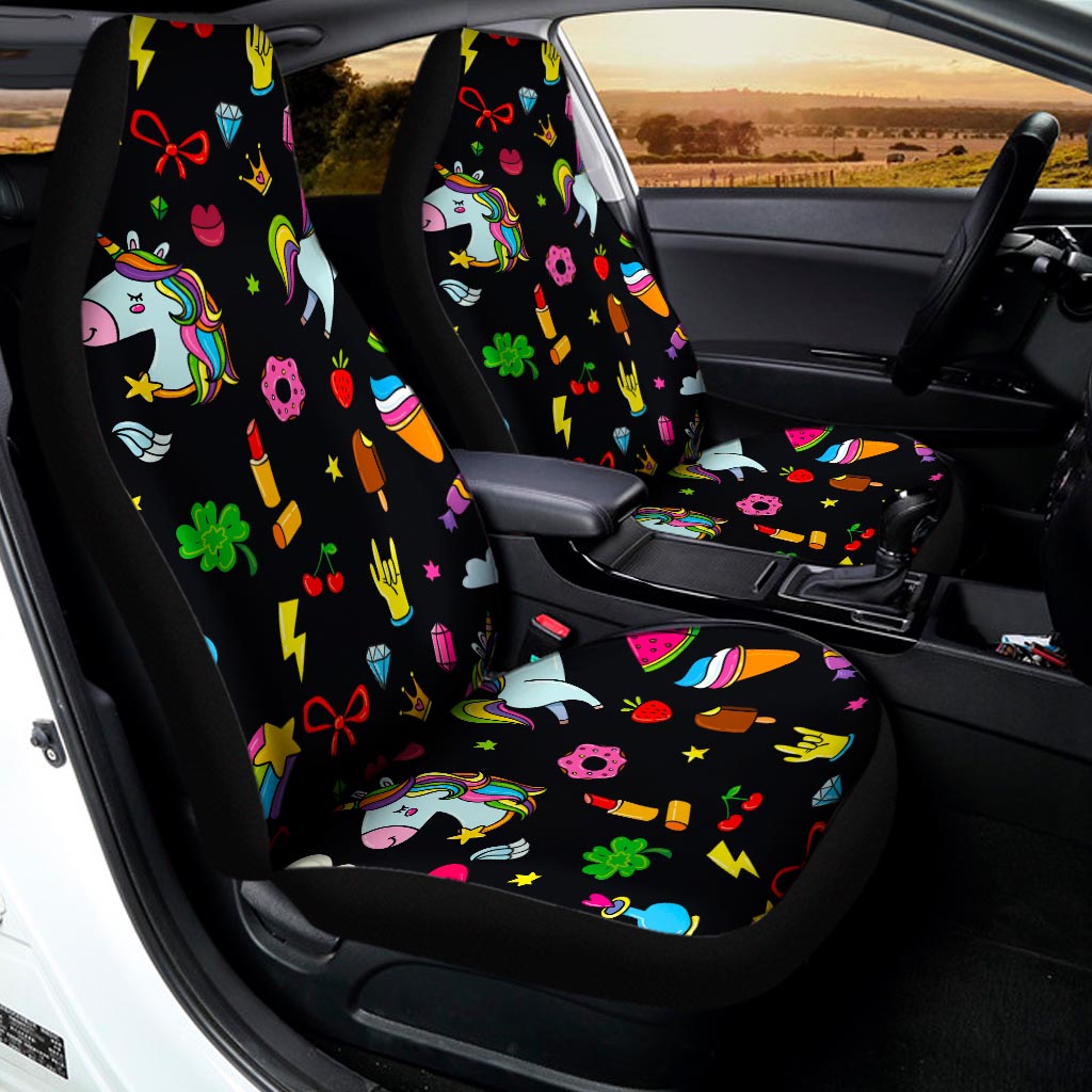 Black Girly Unicorn Pattern Print Universal Fit Car Seat Covers