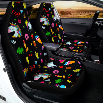 Black Girly Unicorn Pattern Print Universal Fit Car Seat Covers