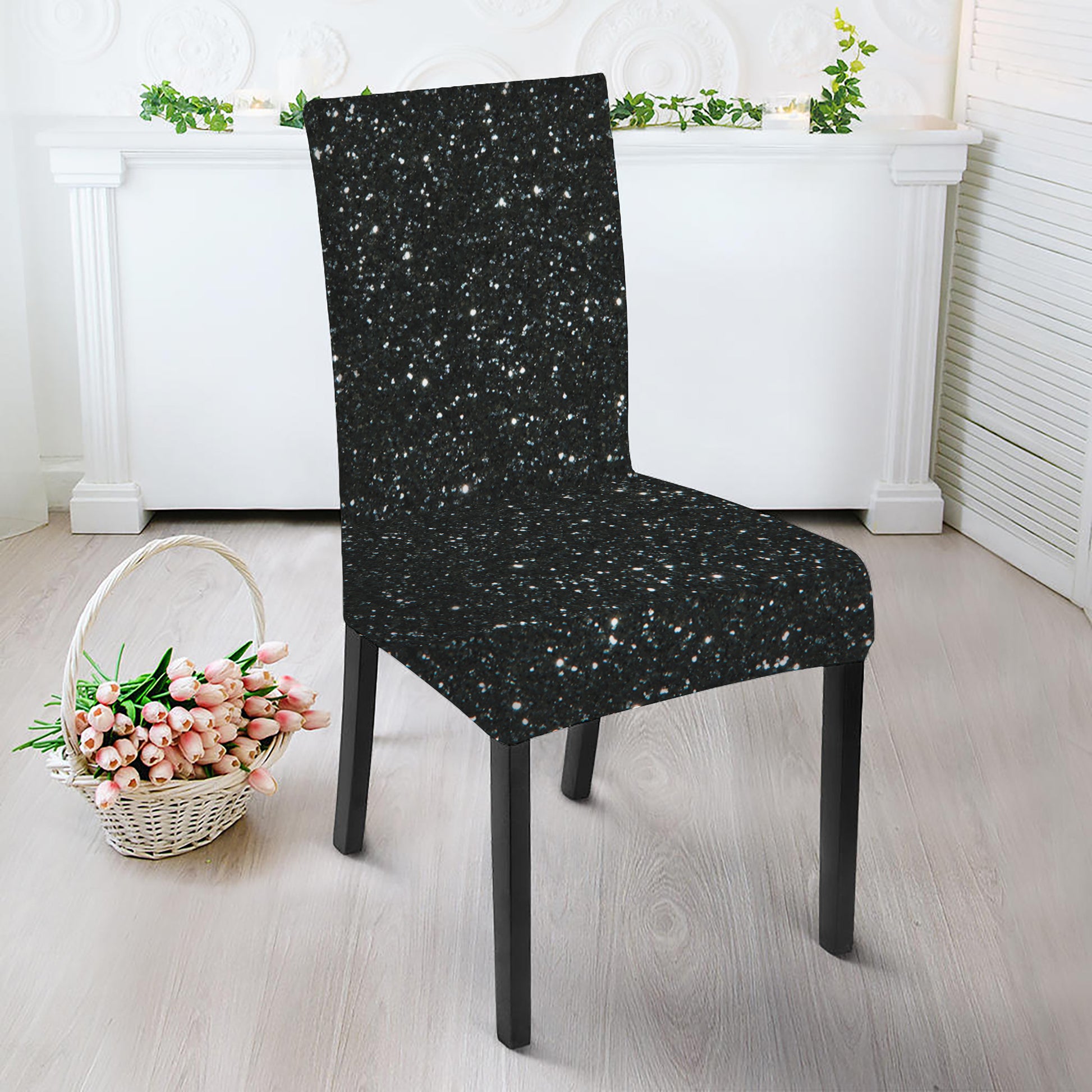 Black Glitter Artwork Print Dining Chair Slipcover