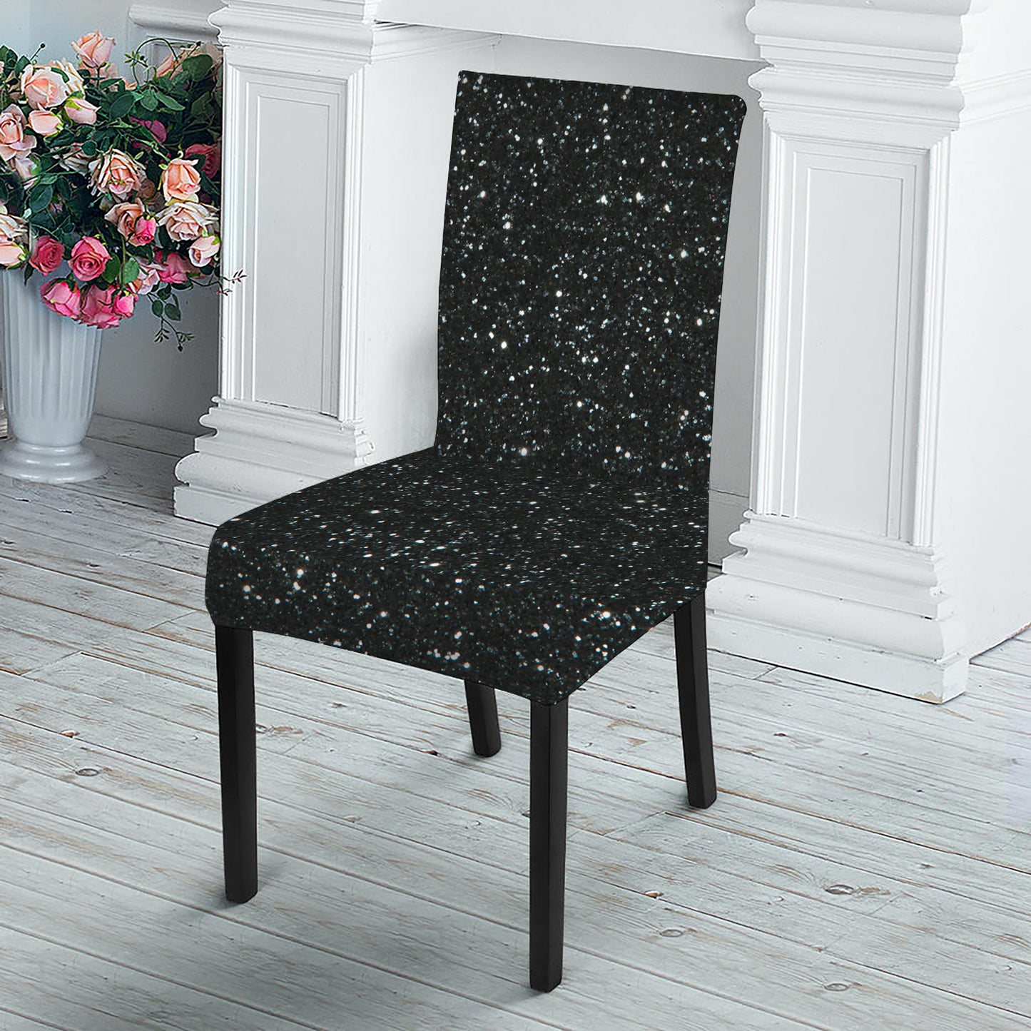 Black Glitter Artwork Print Dining Chair Slipcover
