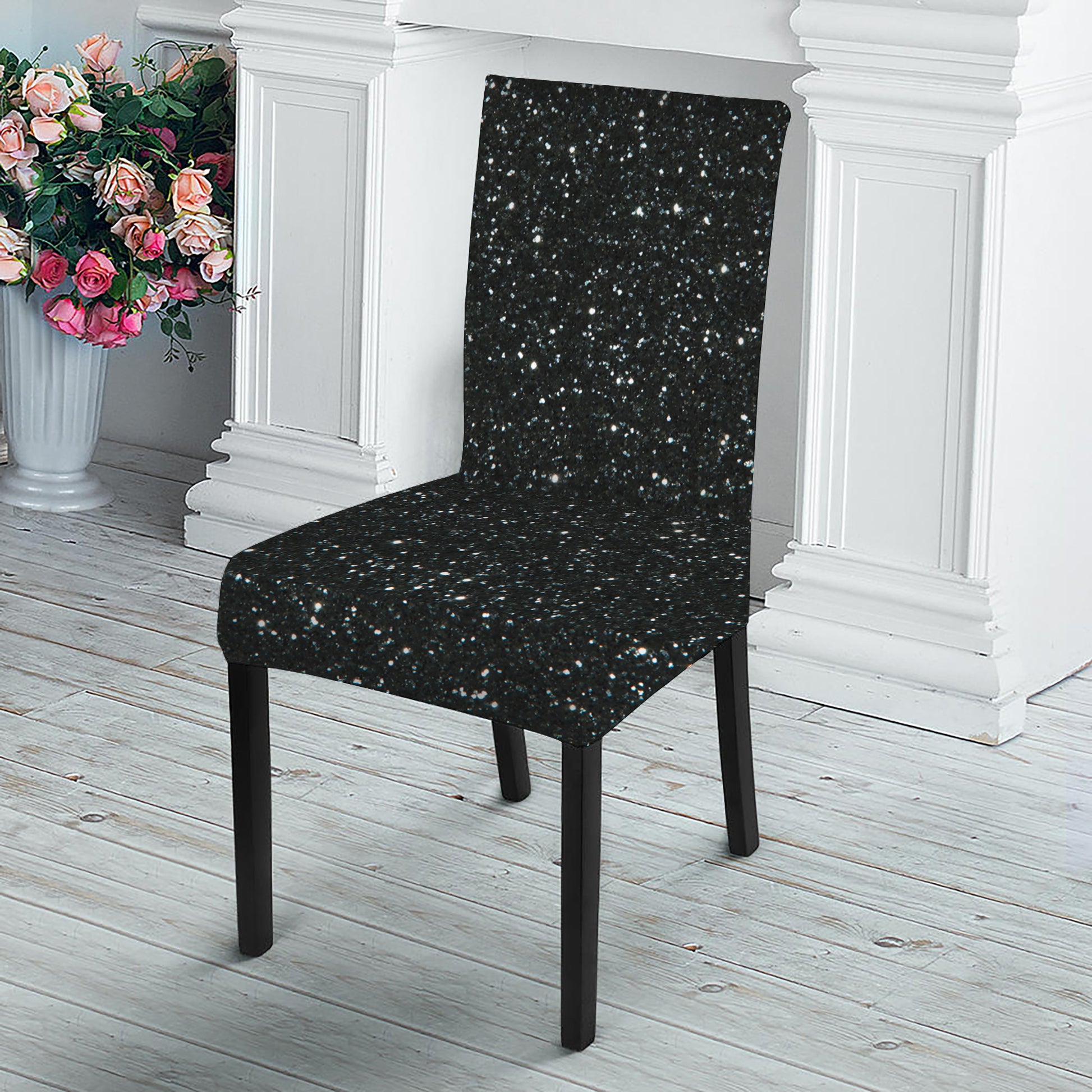 Black Glitter Artwork Print Dining Chair Slipcover