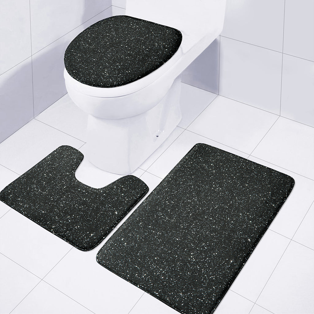 Black Glitter Artwork Print (NOT Real Glitter) 3 Piece Bath Mat Set