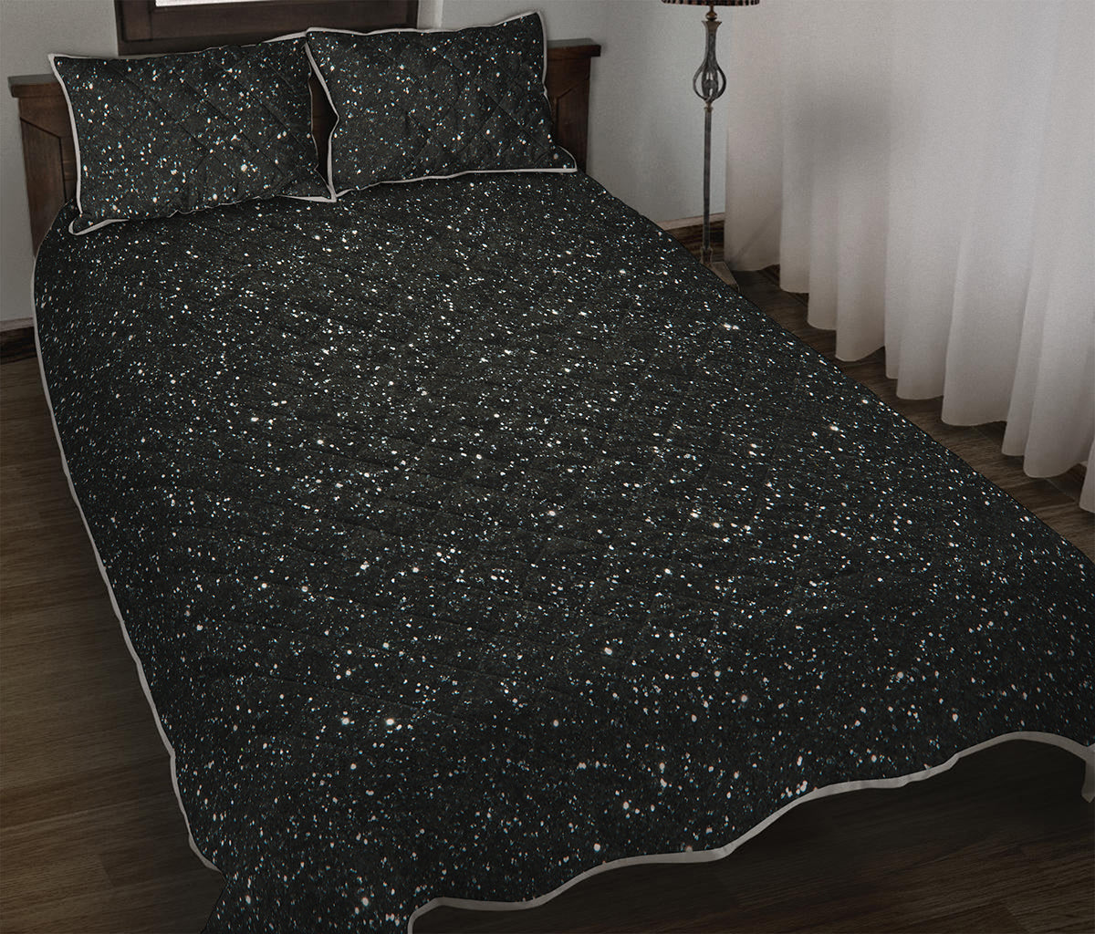Black Glitter Artwork Print (NOT Real Glitter) Quilt Bed Set
