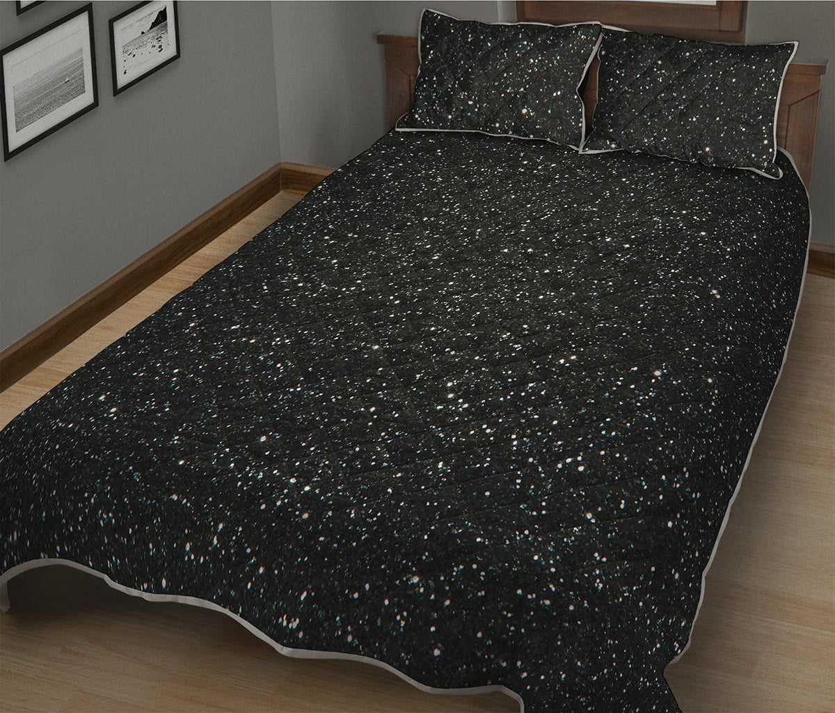 Black Glitter Artwork Print (NOT Real Glitter) Quilt Bed Set