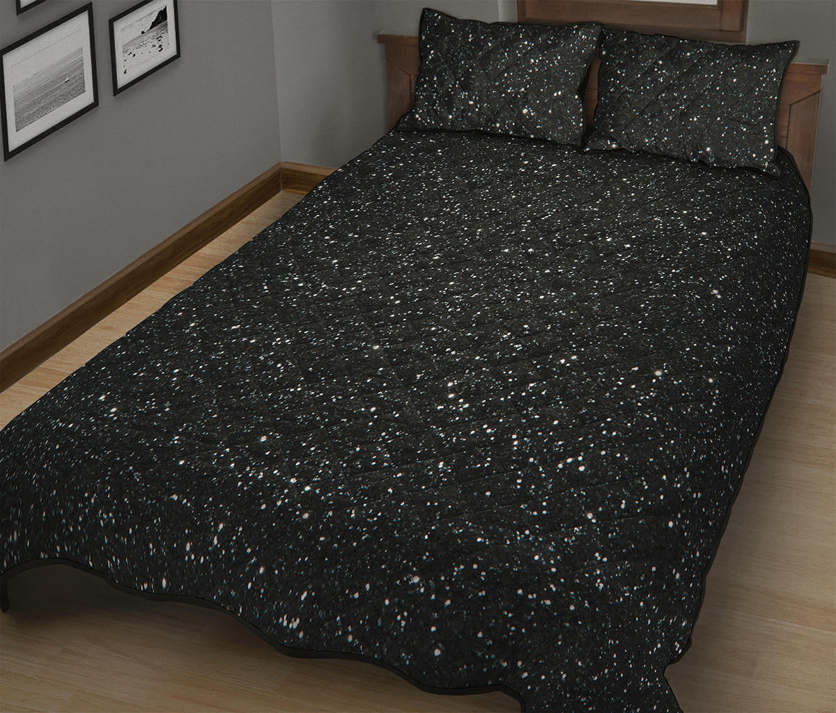 Black Glitter Artwork Print (NOT Real Glitter) Quilt Bed Set