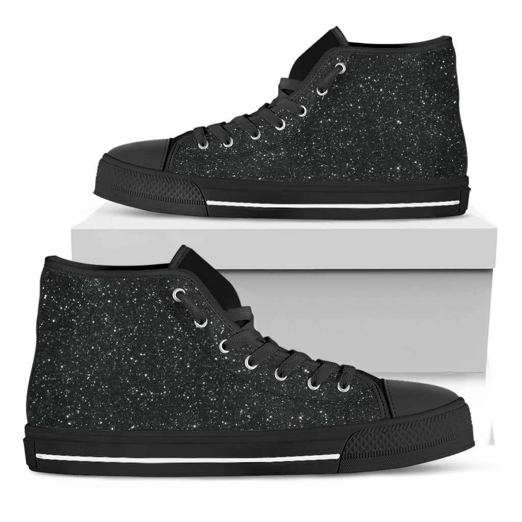 Black Glitter Texture Print Black High Top Shoes
