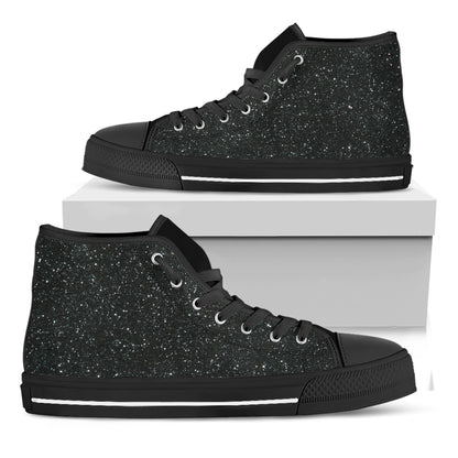 Black Glitter Texture Print Black High Top Shoes