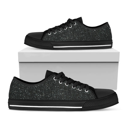 Black Glitter Texture Print Black Low Top Shoes