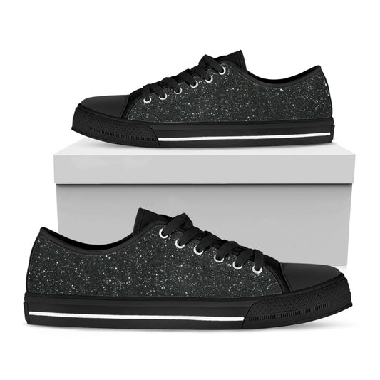 Black Glitter Texture Print Black Low Top Shoes