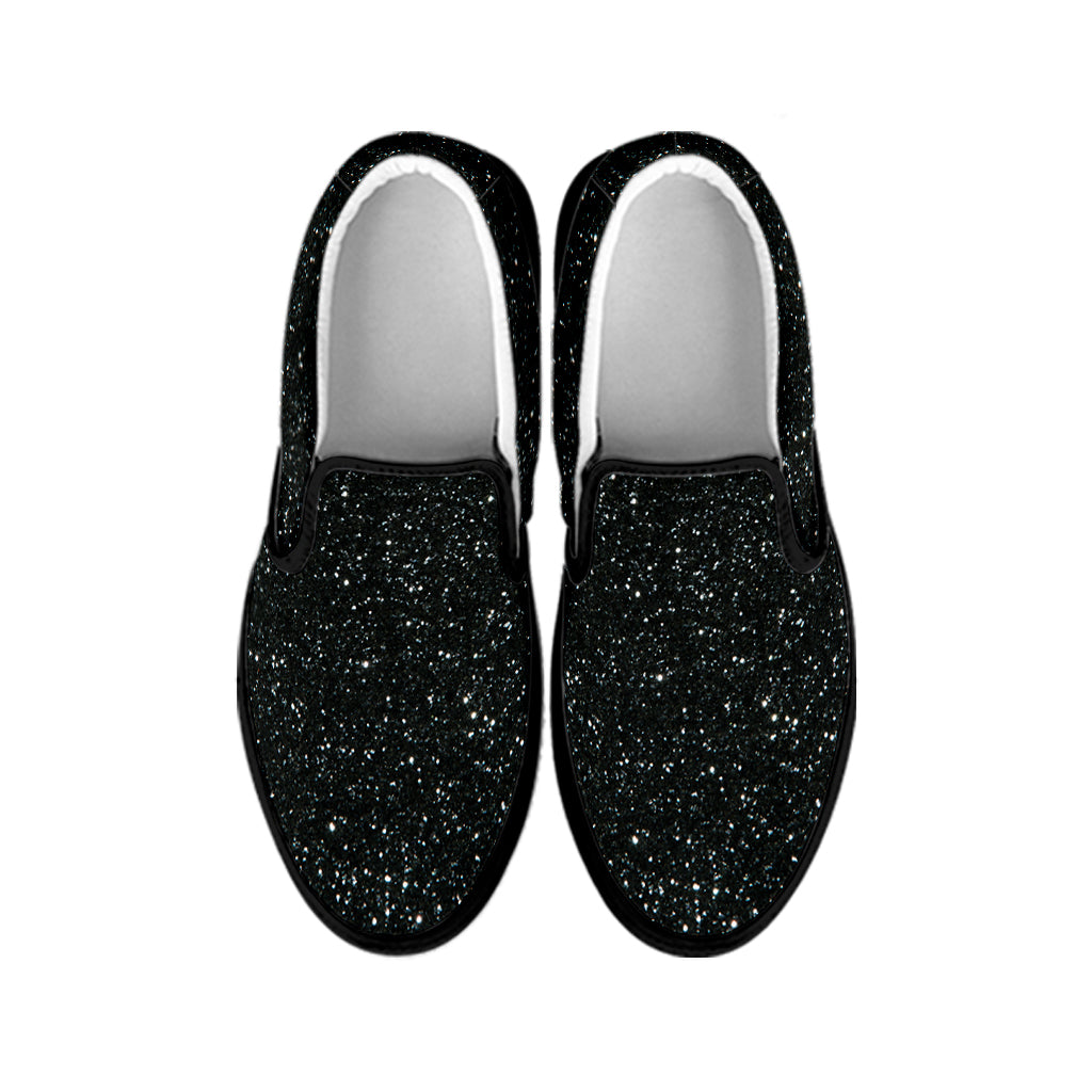 Black Glitter Texture Print Black Slip On Shoes