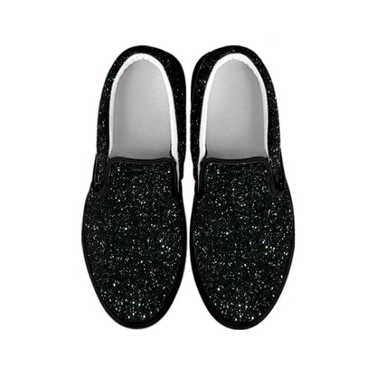 Black Glitter Texture Print Black Slip On Shoes
