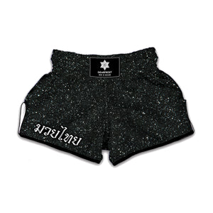 Black Glitter Texture Print Muay Thai Boxing Shorts