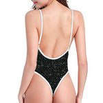 Black Glitter Texture Print One Piece High Cut Swimsuit