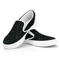 Black (NOT Real) Glitter Print White Slip On Sneakers