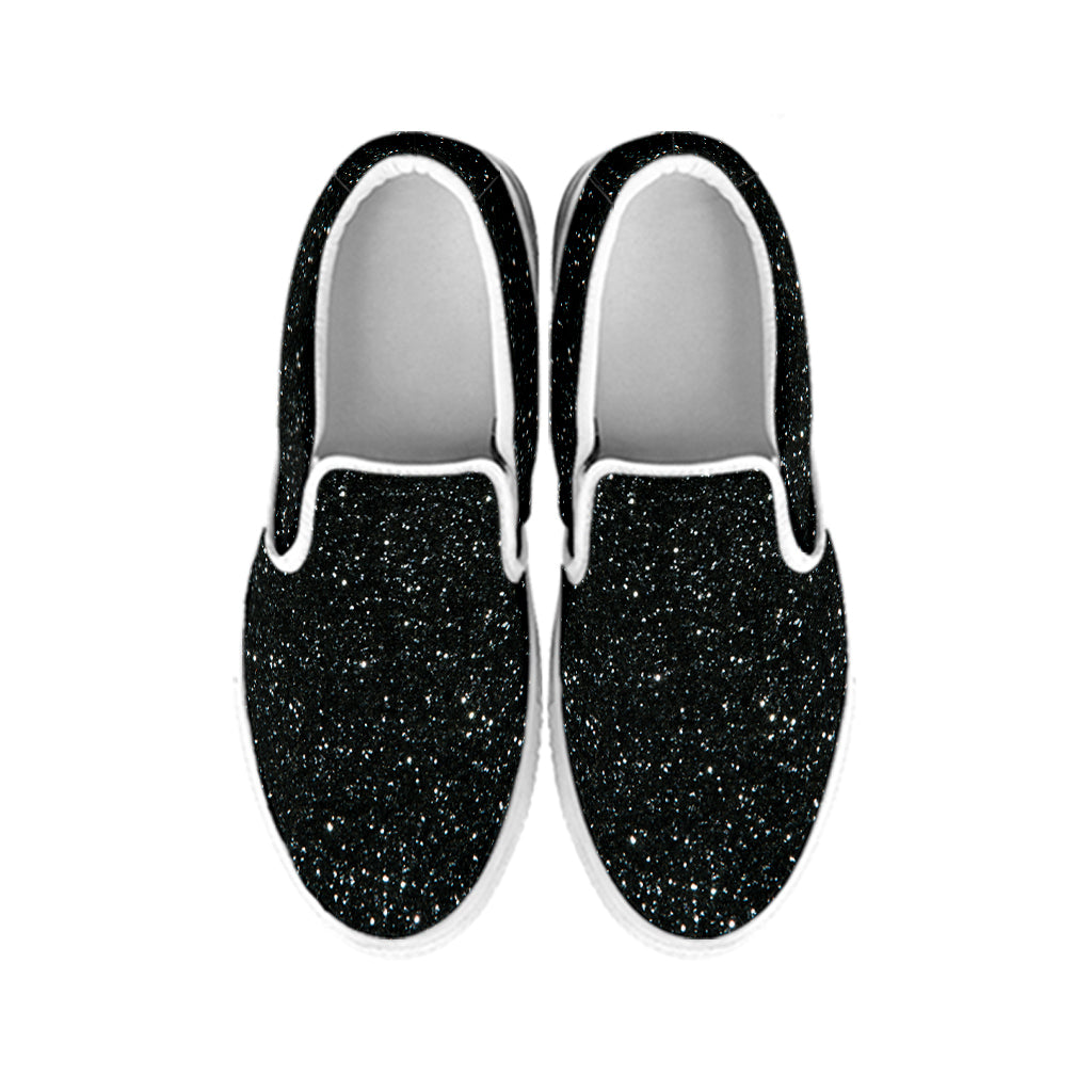 Black Glitter Texture Print White Slip On Shoes