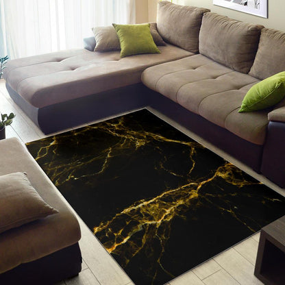 Black Gold Marble Print Area Rug GearFrost