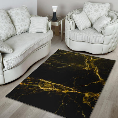 Black Gold Marble Print Area Rug GearFrost