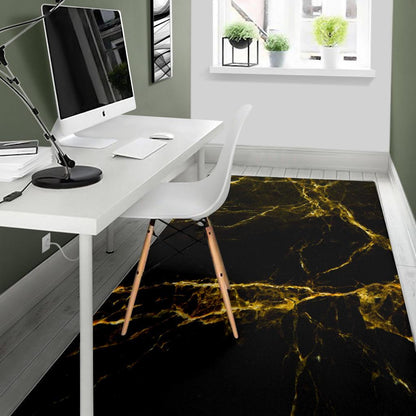Black Gold Marble Print Area Rug GearFrost